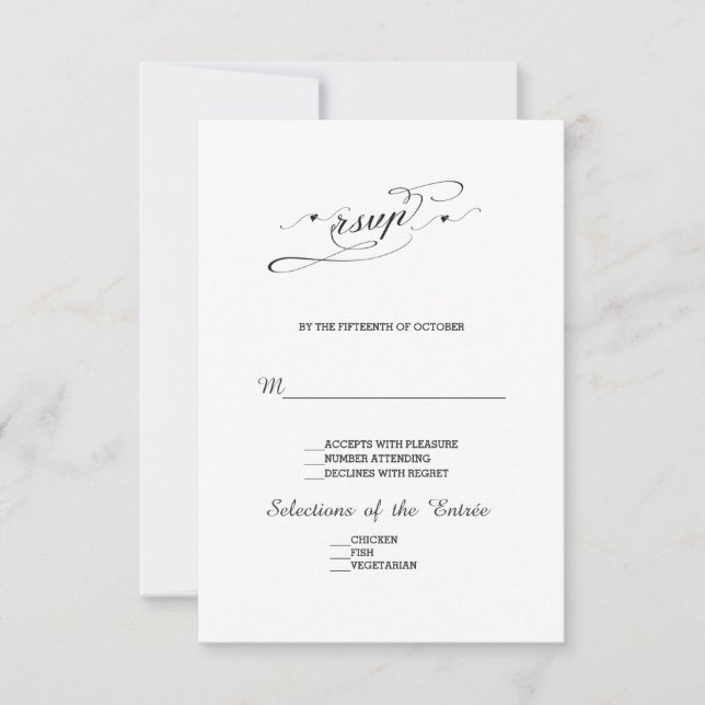 Elegant Black and White Calligraphy Wedding RSVP (Front)