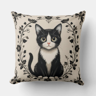 Elegant Black and White Cat Cushion