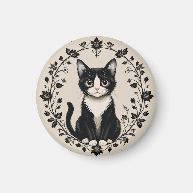 Elegant Black and White Cat Magnet (Front)