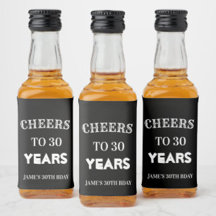 Elegant Black and White Cheers to 30th Birthday Liquor Bottle Label