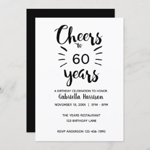 Elegant Black and White Cheers to 60 Years Invitation