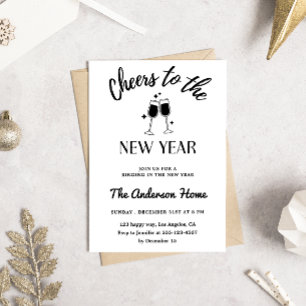 Elegant Black and White “Cheers to the New Year” Invitation