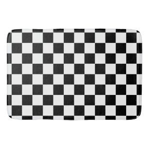 Elegant Black and White Chequerboard Bath Mat
