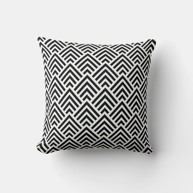 Elegant Black and White Chevron Geometric Pattern Cushion (Front)