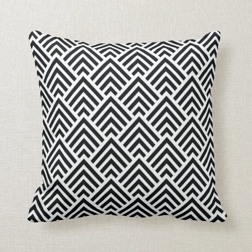 Image of Elegant Black and White Chevron Geometric Pattern Cushion