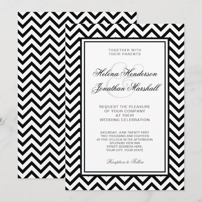 Elegant Black and White Chevron Wedding Invitation (Front/Back)