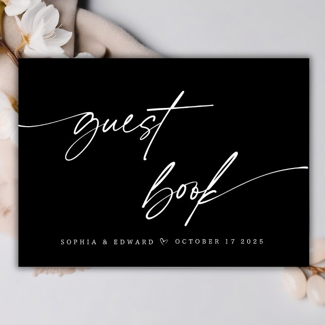 Elegant Black and White Chic Calligraphy Wedding Guest Book (Creator Uploaded)