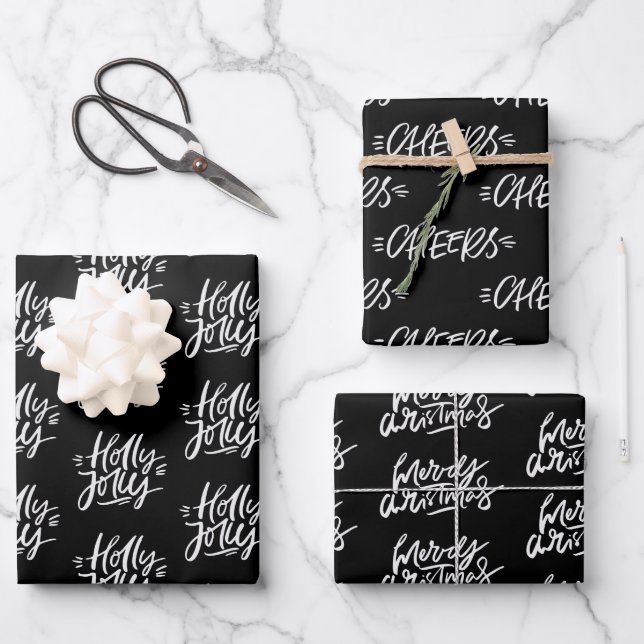 Elegant Black and White Christmas Quotes Gift Wrapping Paper Sheet (Front)