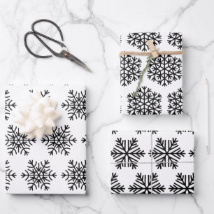 Elegant Black and White Christmas Snowflakes Gift Wrapping Paper Sheet