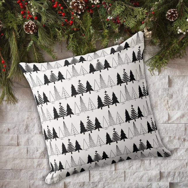 Elegant Black and White Christmas Trees  Cushion (Creator Uploaded)