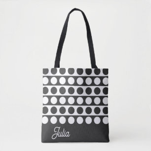 Elegant Black and white Circle On Stripe Line Tote Bag