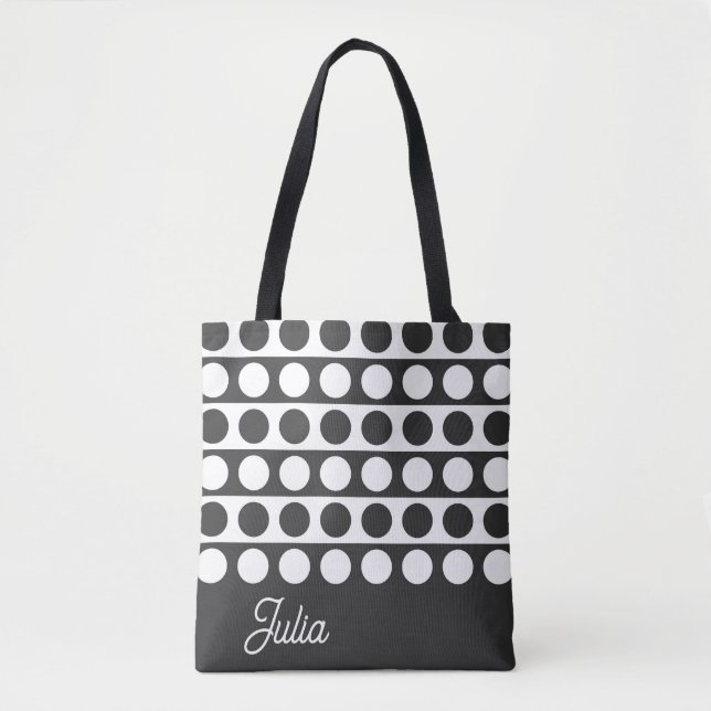 Elegant Black and white Circle On Stripe Line  Tote Bag (Front)