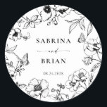 Elegant Black And White Classic Floral Wedding  Round Sticker<br><div class="desc">Elegant black and white floral wedding sticker.</div>