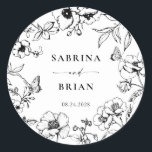 Elegant Black And White Classic Floral Wedding  Round Sticker<br><div class="desc">Elegant black and white floral wedding sticker.</div>