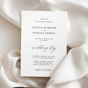 Elegant black and white classic minimalist wedding invitation