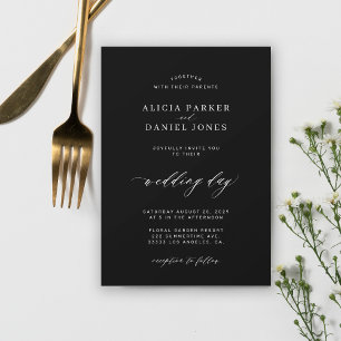 Elegant black and white classic minimalist wedding invitation