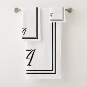Elegant Black and White Classic Monogram Bath Towel Set