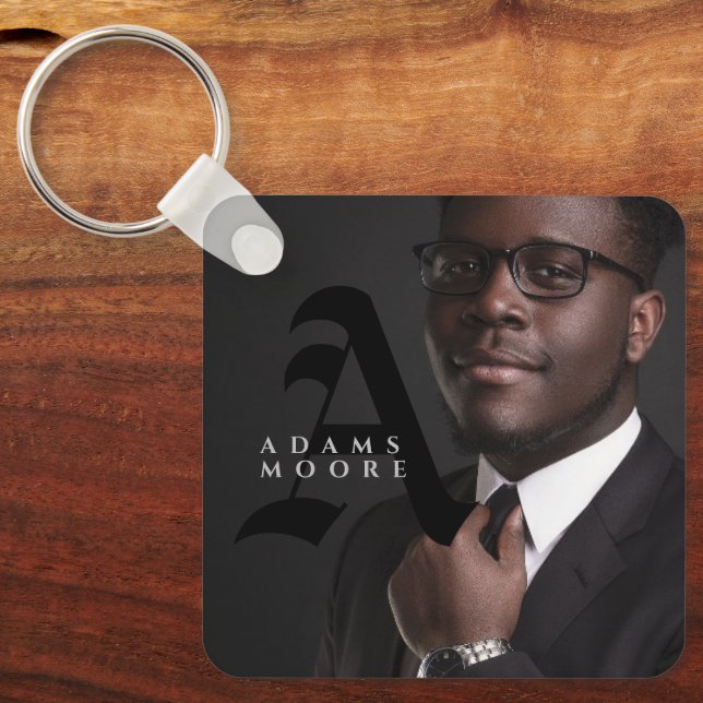 Elegant Black and White Classic Monogram Photo Key Ring (Front)