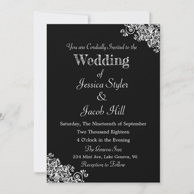 Elegant Black and White Classic Wedding Invitation (Front)