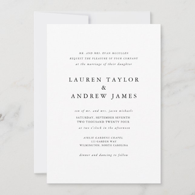 Elegant Black and White Classic Wedding Invitation (Front)