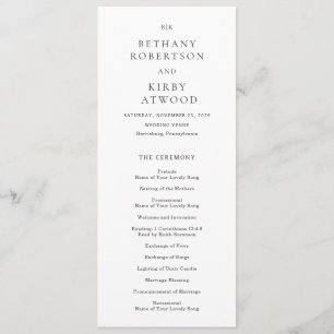Elegant Black and White Classic Wedding Programme