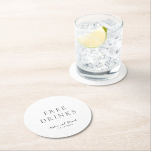 Elegant Black and White Classic Wedding Round Paper Coaster