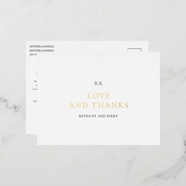 Elegant Black and White Classic Wedding Thank You Foil Invitation Postcard (Front/Back)