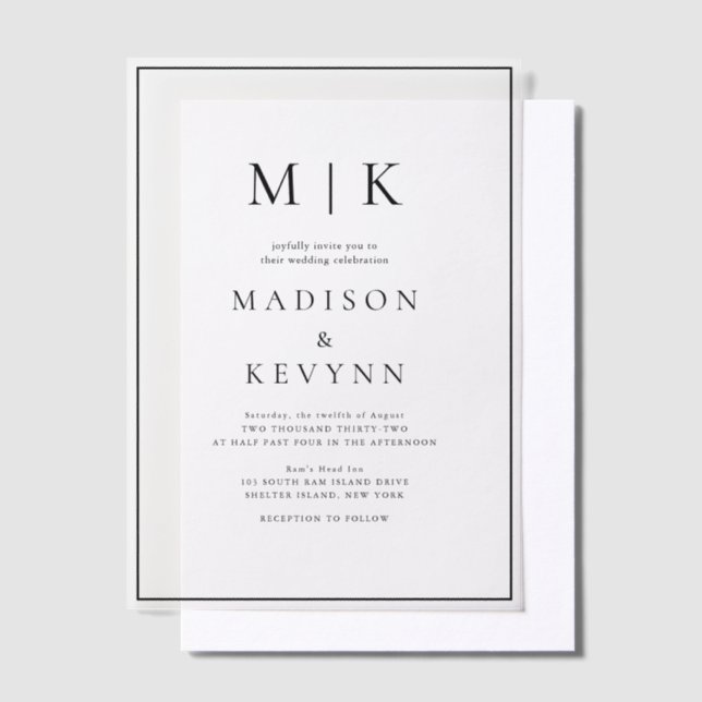 Elegant Black and White Classic Wedding  Vellum Invitations (Offset)