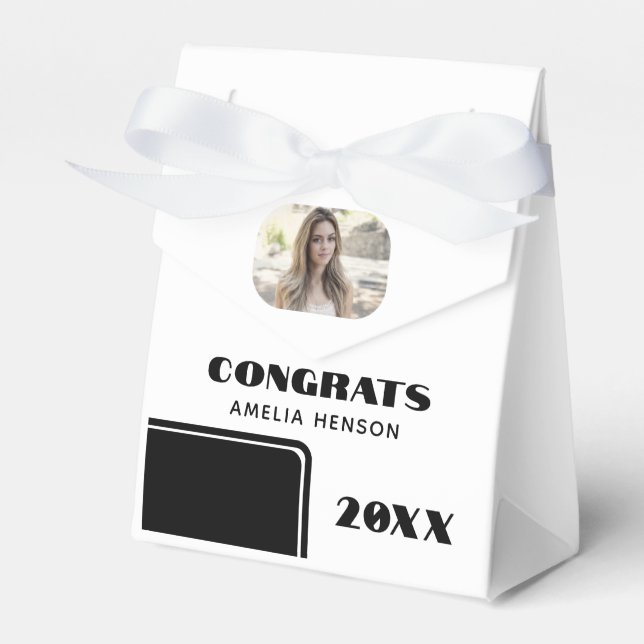 Elegant Black and White Congrats Graduate Photo  Favour Box (Front Side)