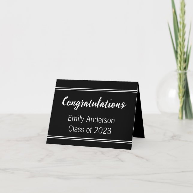Elegant Black and White Congratulations Graduation Thank You Card (Front)