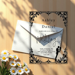 Elegant Black And White Couple Classic Wedding Acrylic Invitations