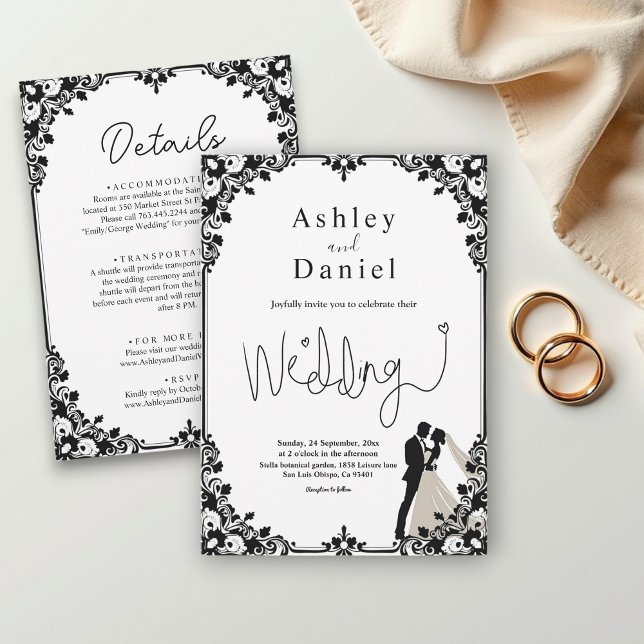 Elegant Black And White Couple Classic Wedding Invitation (Creator Uploaded)