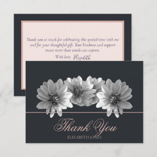Elegant Black And White Dahlia Bridal Thank You Card