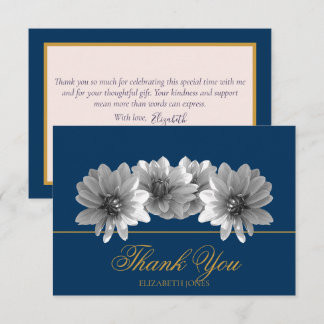 Elegant Black And White Dahlia Bridal Thank You Card