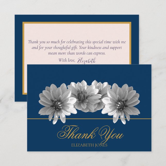 Elegant Black And White Dahlia Bridal Thank You Card (Front/Back)