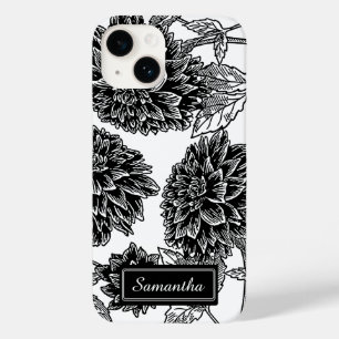 Elegant Black and White Dahlia Personalised Case-Mate iPhone 14 Case