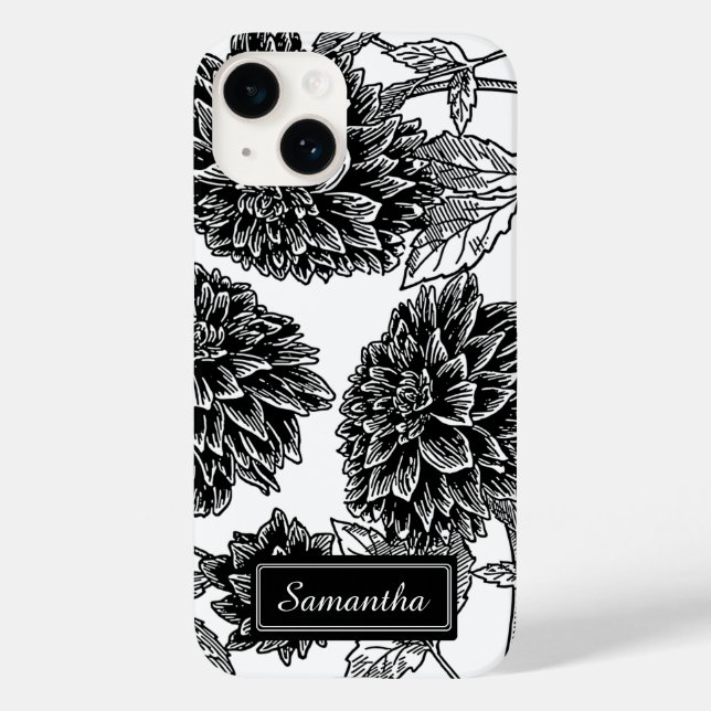 Elegant Black and White Dahlia Personalised Case-Mate iPhone Case (Back)