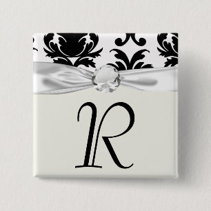 elegant black and white damask 15 cm square badge