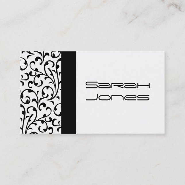 Elegant Black and White Damask Busines Card (Front)