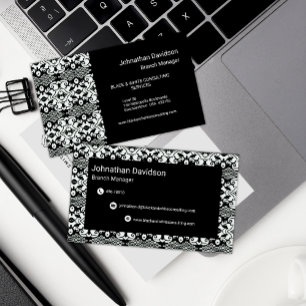 Elegant Black and White Damask Business Card