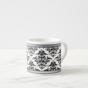 Elegant Black and White Damask espresso mug