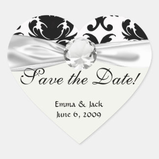 elegant black and white damask heart sticker