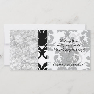 elegant black and white damask holiday card