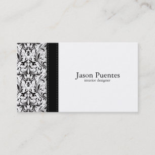 Elegant Black and White Damask Interior Design Business Card