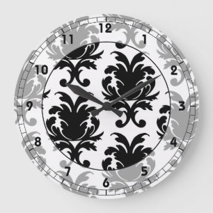 elegant black and white damask large clock