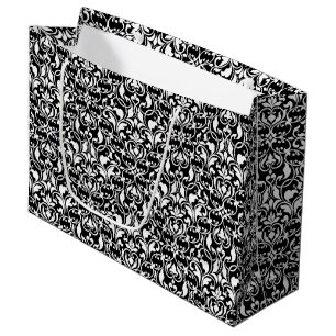 Elegant Black and White Damask Large Gift Bag
