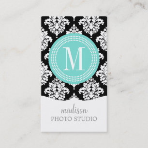 Elegant Black and White Damask Personalised Business Card