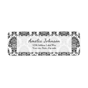 Elegant Black and white damask return address