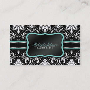 Elegant Black and White Damask Salon and Spa Business Card