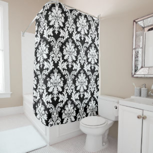 Elegant Black and White Damask Shower Curtain
